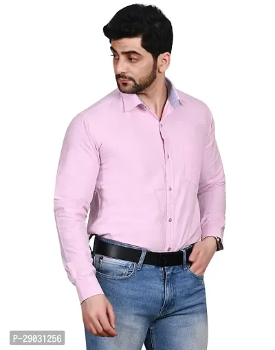 Stylish Pink Cotton Solid Long Sleeve Shirt For Men-thumb2