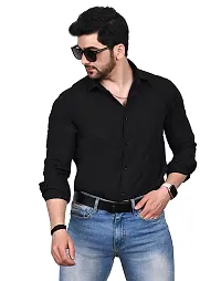 Stylish Black Cotton Solid Long Sleeve Shirt For Men-thumb4
