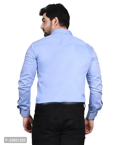 Stylish Blue Cotton Solid Long Sleeve Shirt For Men-thumb2