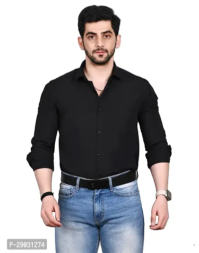 Stylish Black Cotton Solid Long Sleeve Shirt For Men-thumb0
