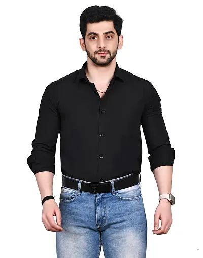 Stylish Black Cotton Solid Long Sleeve Shirt For Men