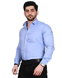 Stylish Blue Cotton Solid Long Sleeve Shirt For Men-thumb3