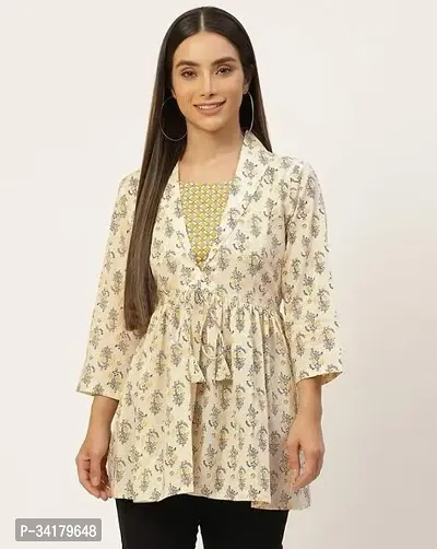 Stylish Beige Cotton Kurta For Women-thumb0