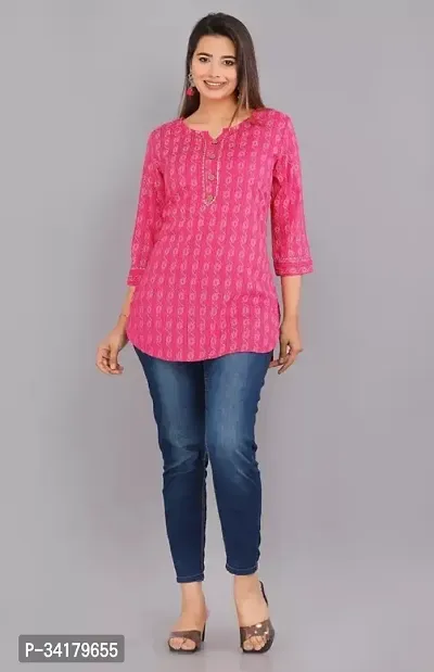 Stylish Pink Cotton Kurta For Women-thumb0