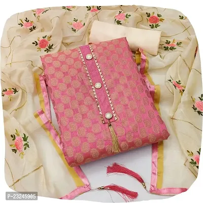 Shree Villa Women's Cotton Jacquard Un-Stitched Dress Material (Pink 9)