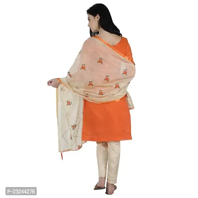 Shree Villa Women's Chanderi Silk Jacquard Unstiched Dress Material With Embroider Work Dupatta (XXL Dress Material) (Orange)-thumb3