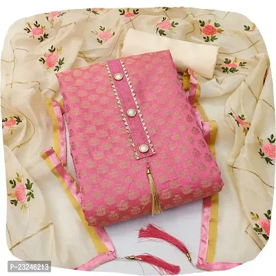 Shree Villa Women's Cotton Jacquard Un-Stitched Dress Material (Pink 11)