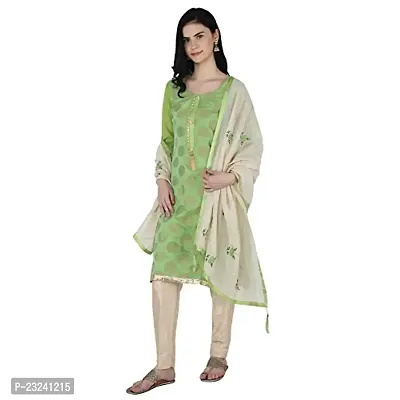 Shree Villa Women's Chanderi Silk Jacquard Unstiched Dress Material With Embroider Work Dupatta (XXL Dress Material) (Green)-thumb2