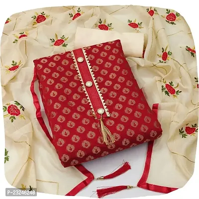 Shree Villa Women's Cotton Jacquard Un-Stitched Dress Material (Red 8)