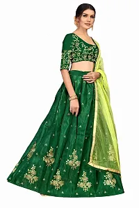 Krishna Enterprise Women's Multi Color Banglori Silk Embroidery Work Semi Stitched Lehenga For Women (Green Booti)-thumb1