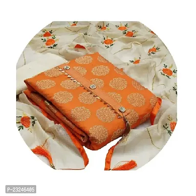 Shree Villa Women's Cotton Jacquard Un-Stitched Dress Material (Orange 1)