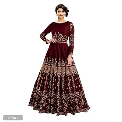KrishnaEnterprise Women's Long Semi Stitched Anarkali Gown (Gown_Maroon_Free Size)