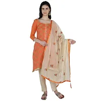 Shree Villa Women's Chanderi Silk Jacquard Unstiched Dress Material With Embroider Work Dupatta (XXL Dress Material) (Orange)-thumb3