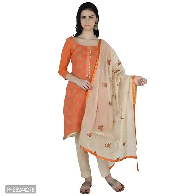 Shree Villa Women's Chanderi Silk Jacquard Unstiched Dress Material With Embroider Work Dupatta (XXL Dress Material) (Orange)-thumb4