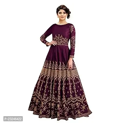 KrishnaEnterprise Women's Long Semi Stitched Anarkali Gown (Gown_Purple_Free Size)