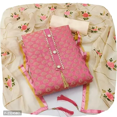 Shree Villa Women's Cotton Jacquard Un-Stitched Dress Material (Pink 8)-thumb2