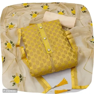 Shree Villa Women's Cotton Jacquard Un-Stitched Dress Material (Yellow 9)