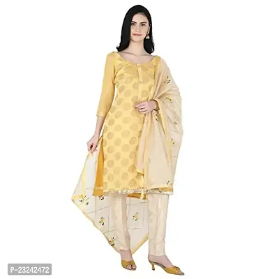 Shree Villa Women's Chanderi Silk Jacquard Unstiched Dress Material With Embroider Work Dupatta (XXL Dress Material) (Yellow)