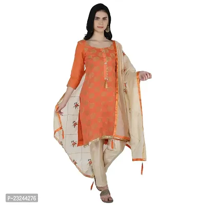 Shree Villa Women's Chanderi Silk Jacquard Unstiched Dress Material With Embroider Work Dupatta (XXL Dress Material) (Orange)-thumb0