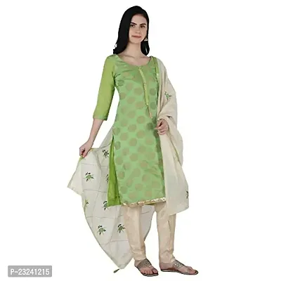 Shree Villa Women's Chanderi Silk Jacquard Unstiched Dress Material With Embroider Work Dupatta (XXL Dress Material) (Green)