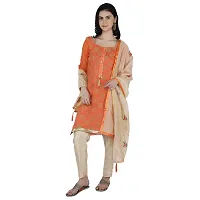 Shree Villa Women's Chanderi Silk Jacquard Unstiched Dress Material With Embroider Work Dupatta (XXL Dress Material) (Orange)-thumb1