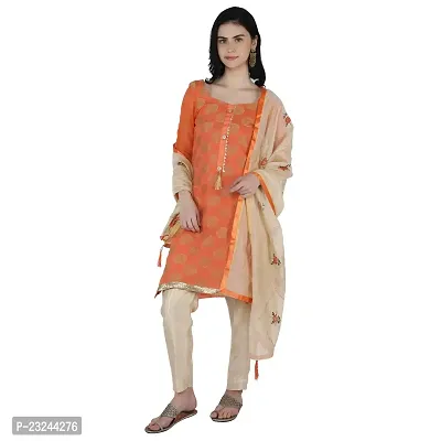 Shree Villa Women's Chanderi Silk Jacquard Unstiched Dress Material With Embroider Work Dupatta (XXL Dress Material) (Orange)-thumb2