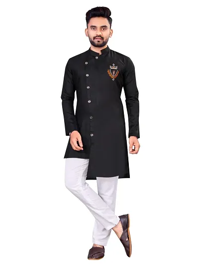 Reliable Blend Self Pattern Kurta And Bottom Sets For Men