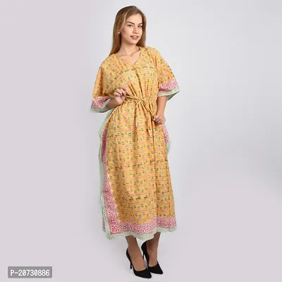 Elegant Yellow Color Cotton Dress For Women