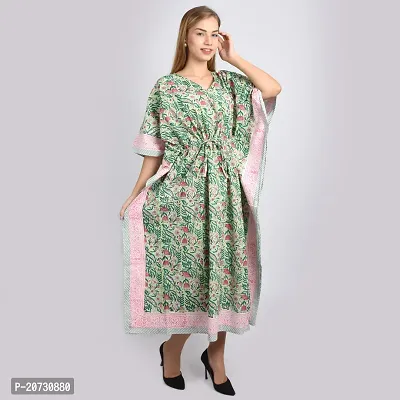 Elegant Green Color Cotton Dress For Women-thumb0