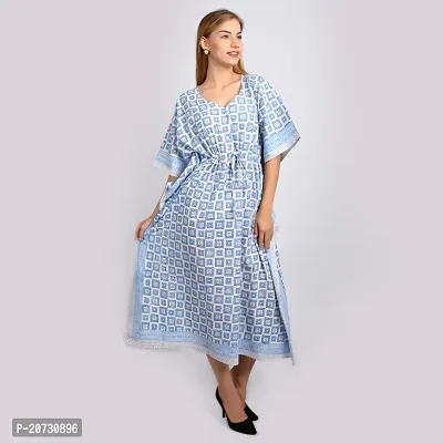 Elegant Blue Color Cotton Dress For Women