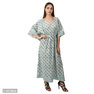 Elegant Greee Color Cotton Dress For Women