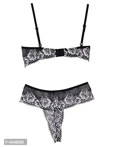 Chia Fashions Bra Panty Set for Women | Beautiful Lingerie Set for Women for Honeymoon | Net Lace Lingerie Set | Panty Bra for Daily use | Sexy Look for Special Days Lingerie Sets | BLACK-40-thumb2