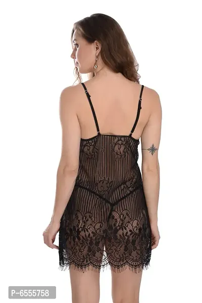 Net Lace Black Babydoll Nightdress For Women-thumb4