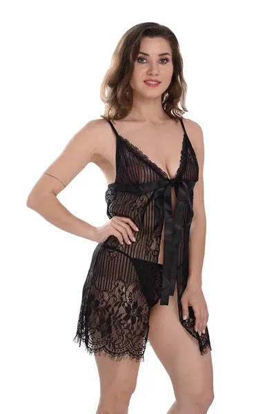 Net Lace Babydoll Nightdress For Women