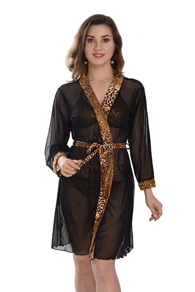 Net Lace Black Night Robes For Women