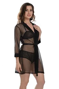 Net Lace Black Babydoll Nightdress For Women-thumb2