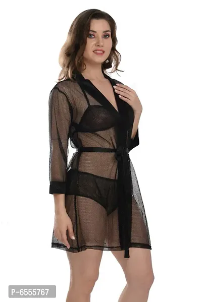 Net Lace Black Babydoll Nightdress For Women-thumb3