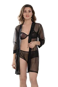 Net Lace Black Babydoll Nightdress For Women-thumb1