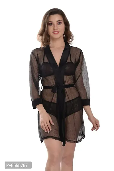 Net Lace Black Babydoll Nightdress For Women