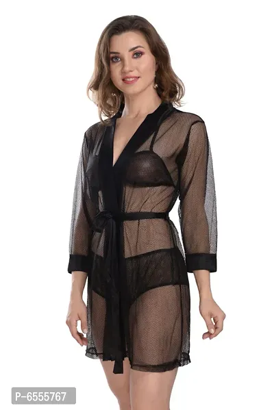 Net Lace Black Babydoll Nightdress For Women-thumb4