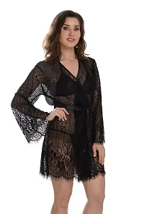 Net Lace Black Babydoll Nightdress For Women-thumb2