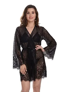 Net Lace Black Babydoll Nightdress For Women-thumb1