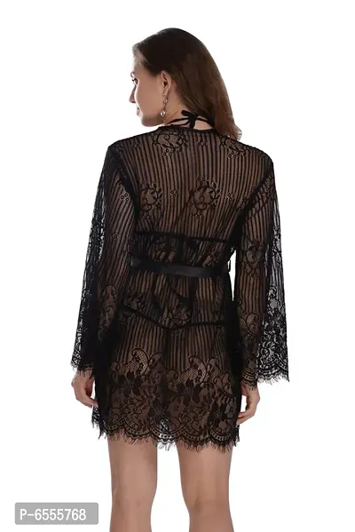 Net Lace Black Babydoll Nightdress For Women-thumb5