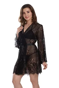 Net Lace Black Babydoll Nightdress For Women-thumb3