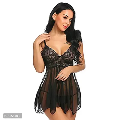 Net Lace Black Babydoll Nightdress For Women