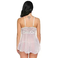 Net Lace White Babydoll Nightdress For Women-thumb2