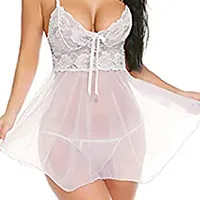 Net Lace White Babydoll Nightdress For Women-thumb1