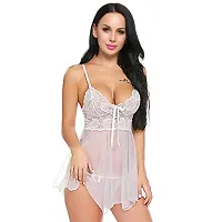 Net Lace White Babydoll Nightdress For Women-thumb4