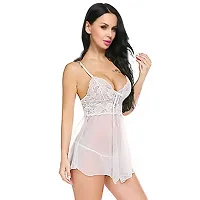 Net Lace White Babydoll Nightdress For Women-thumb3