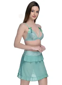 Net Lace Sea Blue Babydoll Nightdress For Women-thumb3